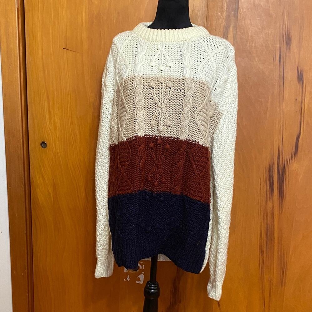 Vintage Kennigton of California Multicolor Cable Knit Sweater Top Fall Layers